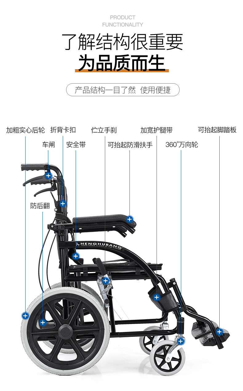 老人轮椅折叠型轻便便携式残疾人小型手推车代步车